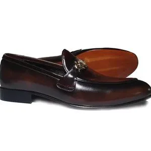 Bashwood Handmade Brown Shade Leather Loafers For Men Handsewn Penny Loafer in Chocolate Wild Boar Leather | Shop  main image 3
